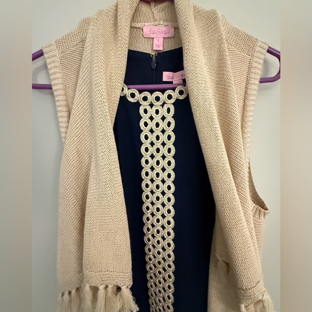 Lilly Pulitzer Gold Metallic Fringe Abbott sweater vest size small, NWT - Picture 5 of 5
